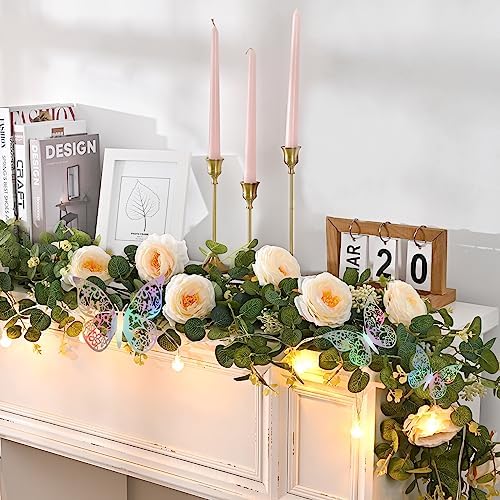 13 Ft Champagne Fuller Flower Garland with Light Butterfly, Fake Rose Vine, alternate view 4