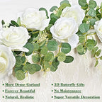 13 Ft White Flower Garland with Butterfly, Artificial Eucalyptus Rose Vine in White, alternate view 2