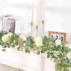13 Ft White Flower Garland with Butterfly, Artificial Eucalyptus Rose Vine in White, alternate view 3