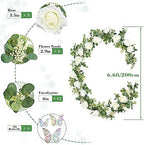13 Ft White Flower Garland with Butterfly, Artificial Eucalyptus Rose Vine in White, alternate view 5