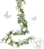 13 Ft White Flower Garland with Butterfly, Artificial Eucalyptus Rose Vine in White, alternate view 7