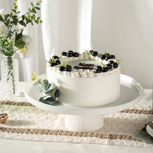 13 Inch Ceramic Cake Stand with Pedestal - White Round Cake Plate for Dessert Table Display, Elevated Cupcake, alternate view