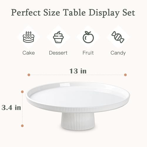 13 Inch Ceramic Cake Stand with Pedestal - White Round Cake Plate for Dessert Table Display, Elevated Cupcake, alternate view