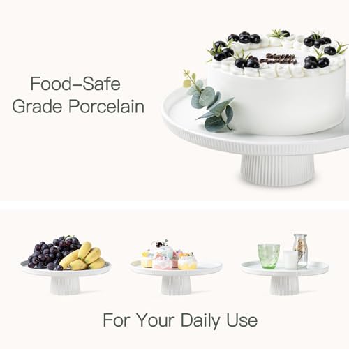 13 Inch Ceramic Cake Stand with Pedestal - White Round Cake Plate for Dessert Table Display, Elevated Cupcake, alternate view