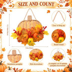 13 Inch Fall Pumpkin Wreath for Front Door, Artificial Pumpkin Maple Leaves, alternate view 2