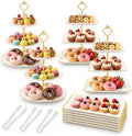 13 Pcs Dessert Display Set, 4 3-Tier Cupcake Stands, 6 Trays & 3 Tongs in white and gold