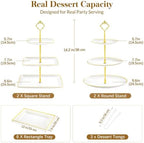13 Pcs Dessert Display Set, 4 3-Tier Cupcake Stands, 6 Trays & 3 Tongs in white and gold, alternate view 3