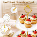 13 Pcs Dessert Display Set, 4 3-Tier Cupcake Stands, 6 Trays & 3 Tongs in white and gold, alternate view 4