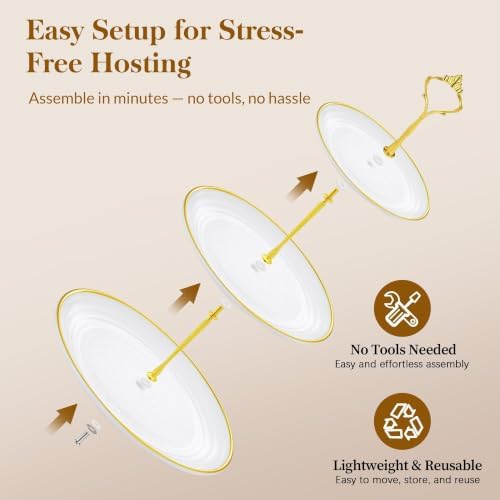 13 Pcs Dessert Display Set, 4 3-Tier Cupcake Stands, 6 Trays & 3 Tongs in white and gold, alternate view 6