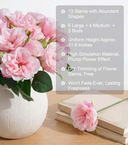 13 Pcs Fake Roses Artificial Flowers, Artificial Roses with Stems Silk Flowers Realistic Roses for Home Wedding, alternate