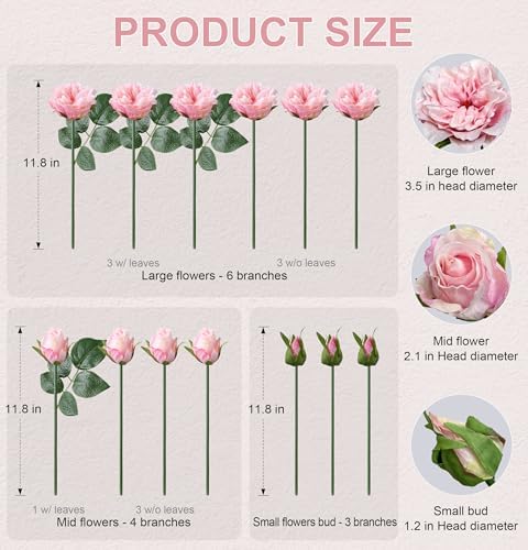 13 Pcs Fake Roses Artificial Flowers, Artificial Roses with Stems Silk Flowers Realistic Roses for Home Wedding, alternate