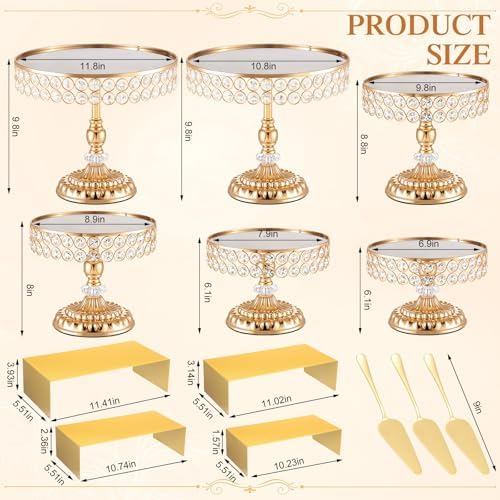 13 Piece Gold Cake Stand Set, Vintage Cake Dessert Display with Crystal Rim & Cupcake Trays for Wedding, alternate view 3
