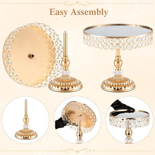 13 Piece Gold Cake Stand Set, Vintage Cake Dessert Display with Crystal Rim & Cupcake Trays for Wedding, alternate view 4