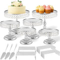 13 Piece Silver Cake Stand Set, Vintage Cake Dessert Display with Crystal Rim & Cupcake Trays for Wedding