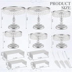 13 Piece Silver Cake Stand Set, Vintage Cake Dessert Display with Crystal Rim & Cupcake Trays for Wedding, alternate view 2