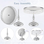 13 Piece Silver Cake Stand Set, Vintage Cake Dessert Display with Crystal Rim & Cupcake Trays for Wedding, alternate view 3