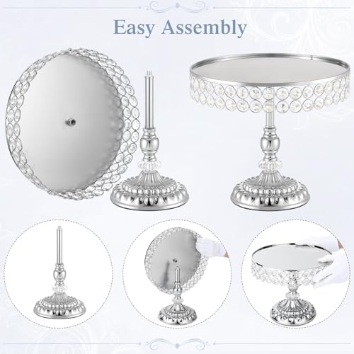 13 Piece Silver Cake Stand Set, Vintage Cake Dessert Display with Crystal Rim & Cupcake Trays for Wedding, alternate view 3
