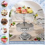 13 Piece Silver Cake Stand Set, Vintage Cake Dessert Display with Crystal Rim & Cupcake Trays for Wedding, alternate view 5
