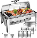 13 QT Roll Top Chafing Dish for Buffet, Chafing Dishes with Glass Window in Silver