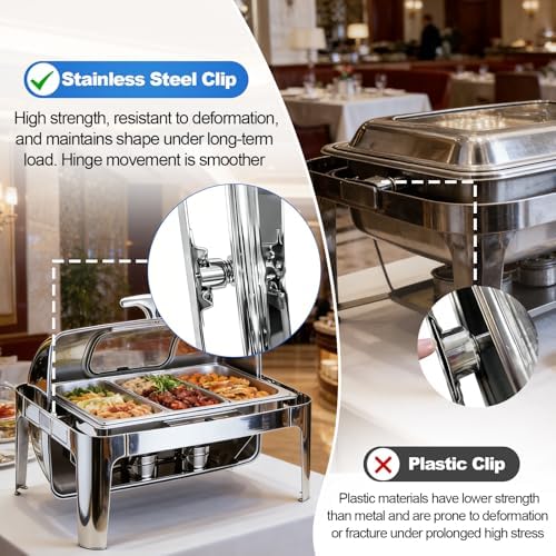 13 QT Roll Top Chafing Dish for Buffet, Chafing Dishes with Glass Window in Silver, alternate view 3