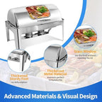 13 QT Roll Top Chafing Dish for Buffet, Chafing Dishes with Glass Window in Silver, alternate view 4