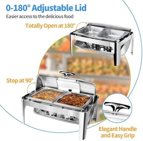 13 QT Roll Top Chafing Dish for Buffet, Chafing Dishes with Glass Window in Silver, alternate view 6