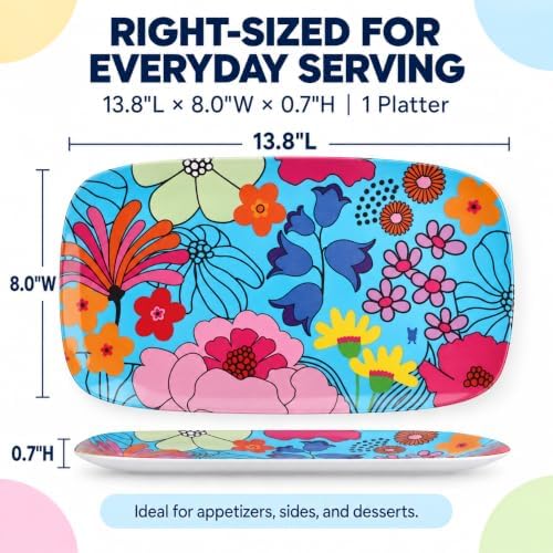 13" Rectangular Platter - Melamine Platters and Serving Ware - Plate, Dish, Serving, Collection - Garden Floral, alternate