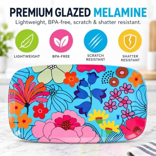 13" Rectangular Platter - Melamine Platters and Serving Ware - Plate, Dish, Serving, Collection - Garden Floral, alternate