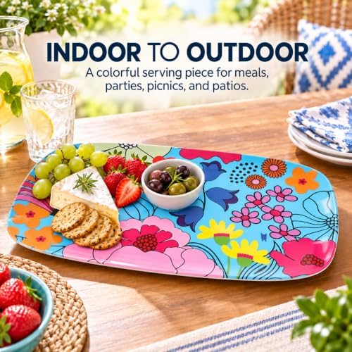 13" Rectangular Platter - Melamine Platters and Serving Ware - Plate, Dish, Serving, Collection - Garden Floral, alternate