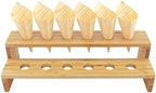 13" x 4.9" x 3.5" Natural Bamboo Straight Multi Level Food Cone Display Tamaki Stand for Restaurants, Catered