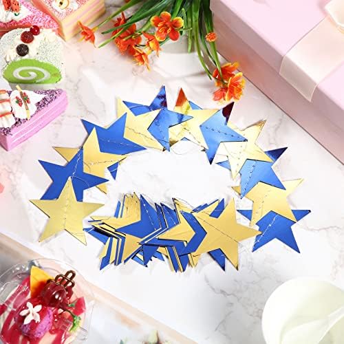130 ft Star Garland Banner Decor, Blue, Gold in Gold, alternate view 2