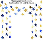 130 ft Star Garland Banner Decor, Blue, Gold in Gold, alternate view 3