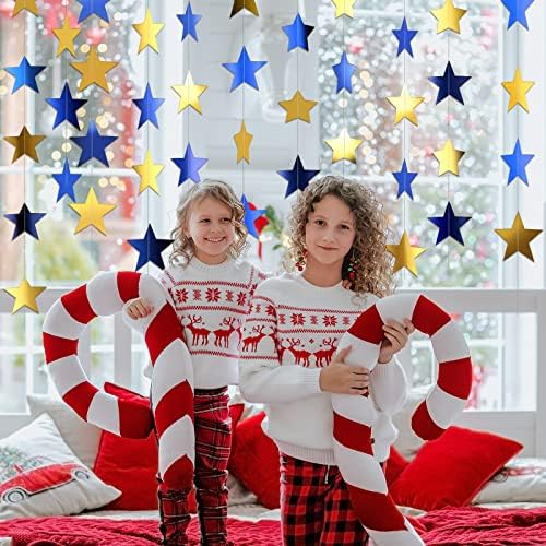 130 ft Star Garland Banner Decor, Blue, Gold in Gold, alternate view 5