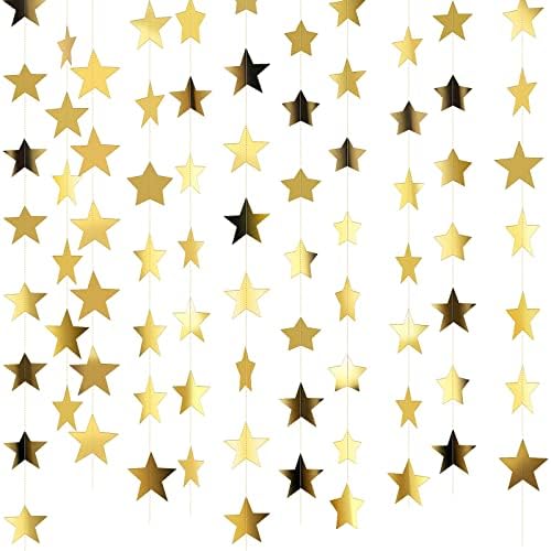 130 ft Star Garland Banner Decor, Gold in Gold