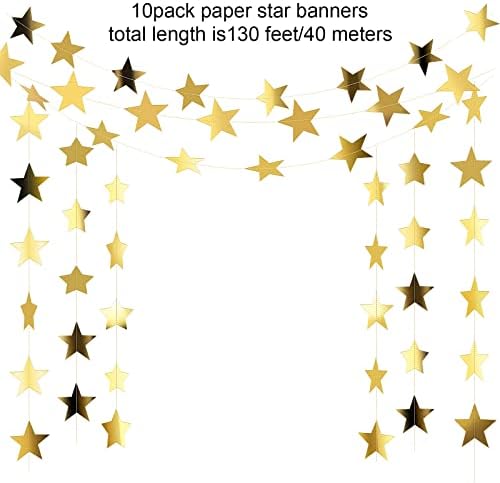 130 ft Star Garland Banner Decor, Gold in Gold, alternate view 4