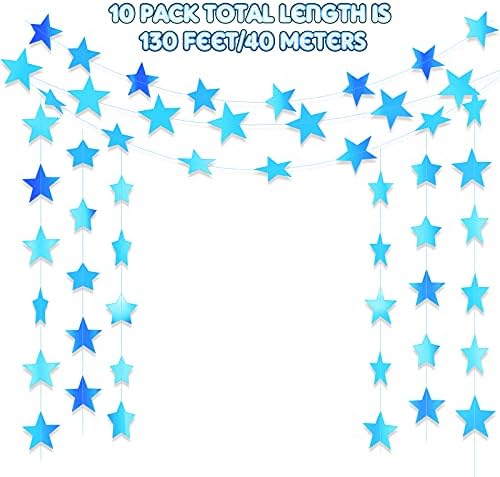 130 ft Star Garland Banner Decor, Holographic Blue, alternate view 2
