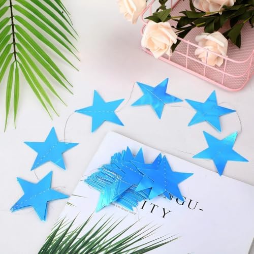 130 ft Star Garland Banner Decor, Holographic Blue, alternate view 6