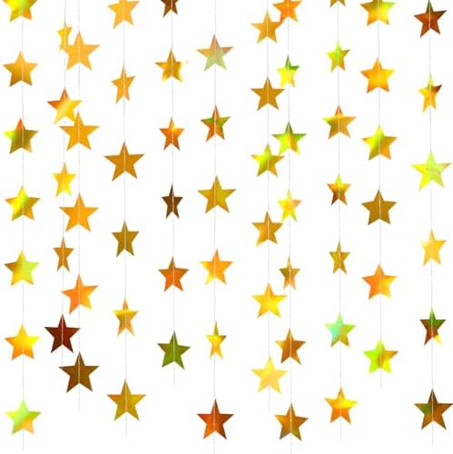 130 ft Star Garland Banner Decor, Iridescent Gold