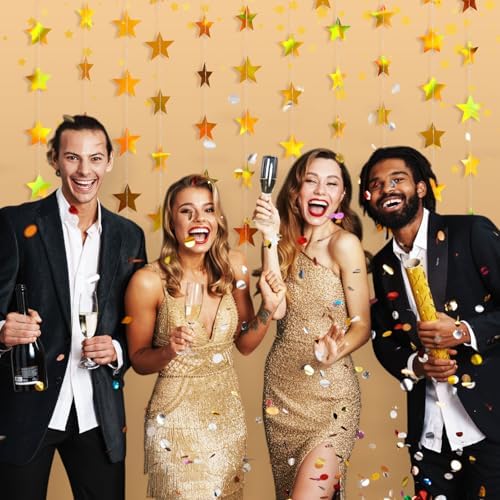 130 ft Star Garland Banner Decor, Iridescent Gold, alternate view 4