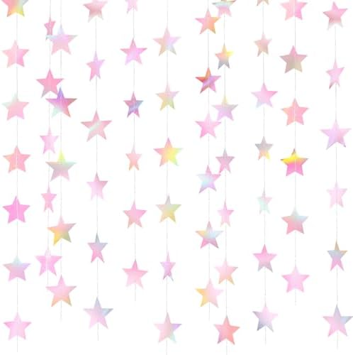 130 ft Star Garland Banner Decor, Iridescent Pink