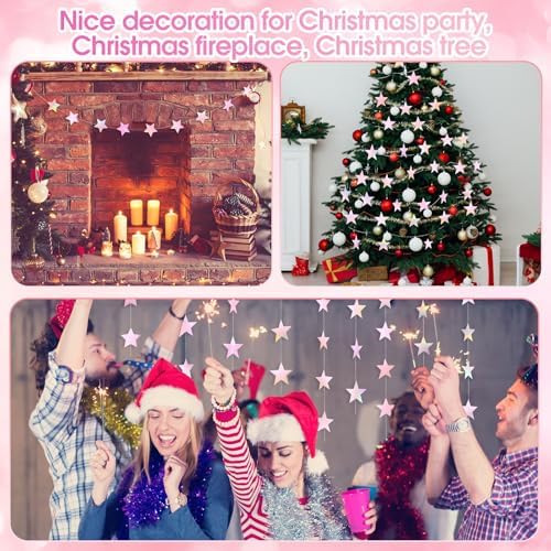 130 ft Star Garland Banner Decor, Iridescent Pink, alternate view 6