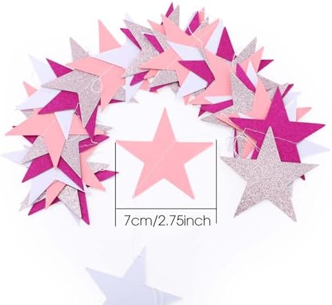 130 ft Star Garland Banner Decor, Pink, Rose Red, White in White, alternate view 3