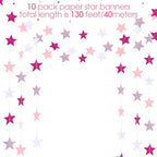 130 ft Star Garland Banner Decor, Pink, Rose Red, White in White, alternate view 4