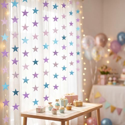 130 ft Star Garland Banner Decor, Purple, Pink, Blue in Blue, alternate view 2