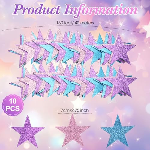 130 ft Star Garland Banner Decor, Purple, Pink, Blue in Blue, alternate view 3