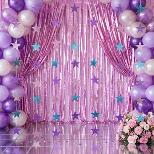 130 ft Star Garland Banner Decor, Purple, Pink, Blue in Blue, alternate view 5
