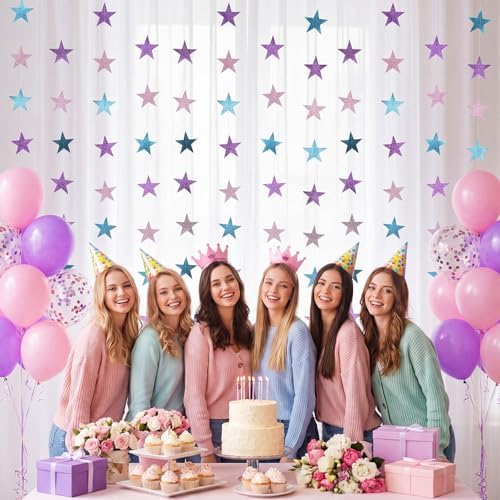 130 ft Star Garland Banner Decor, Purple, Pink, Blue in Blue, alternate view 6