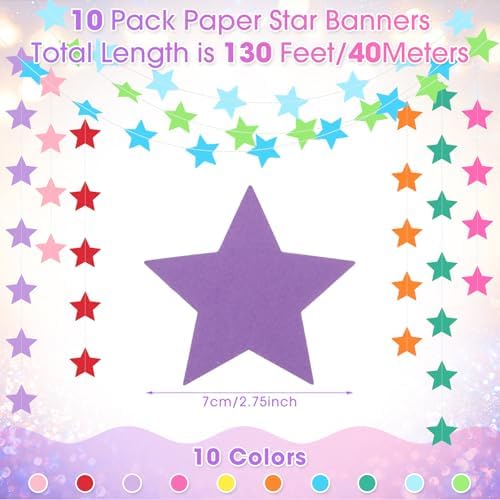 130 ft Star Garland Banner Decor, Rainbow, alternate view 3