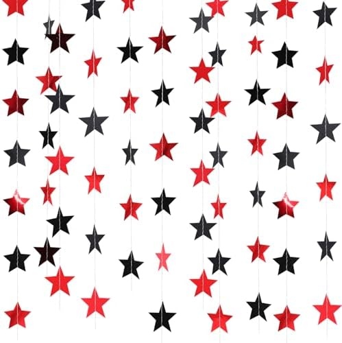 130 ft Star Garland Banner Decor, Red, Black in Black
