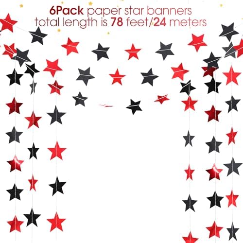 130 ft Star Garland Banner Decor, Red, Black in Black, alternate view 3